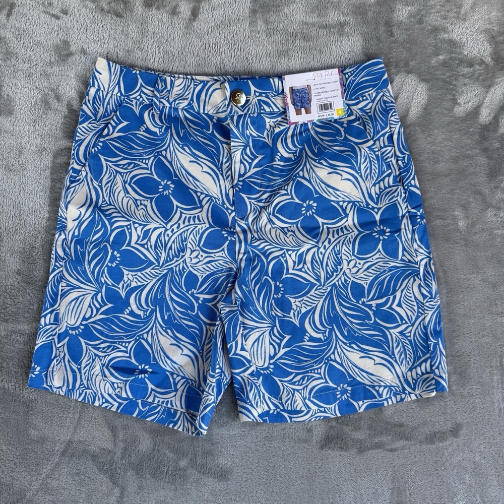 Stella Parker Woman's Shorts 4 Stretch Blue White Floral Tropical Hawaii NEW $46